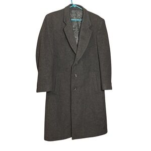 Context Mens Wool Cashmere Overcoat 40R Gray Long Coat Made in Brazil‎